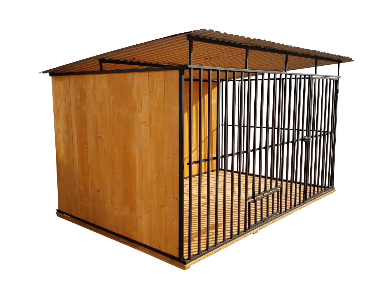 Kojec 3x2 czarny obity deską uchwyty na miski + podłoga - obrazek 2