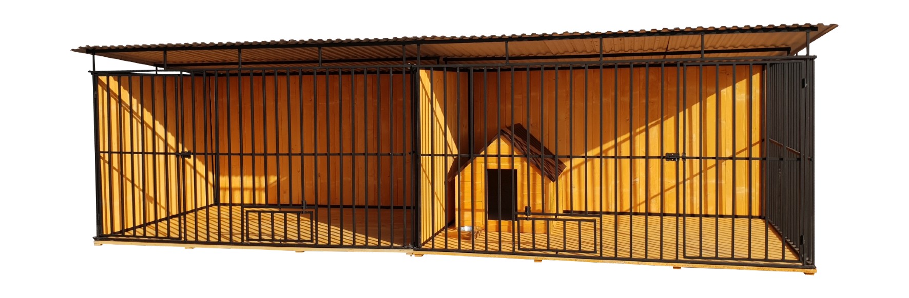 Kojec 3x2 czarny obity deską uchwyty na miski + podłoga - obrazek 3